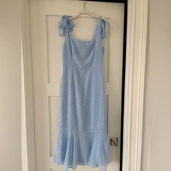 Lulus Bemini Periwinkle Blue Swiss Dot Tie-Strap Midi Dress Size XS - Picture 2 of 4